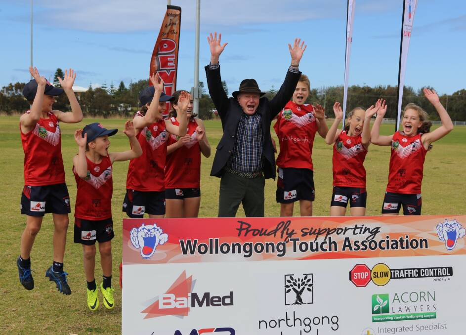 Touch of paradise: Lord Mayor Gordon Bradbery celebrates the Junior State Cup returning to Dalton Park with many young local players. Pic: Greg Ellis.

