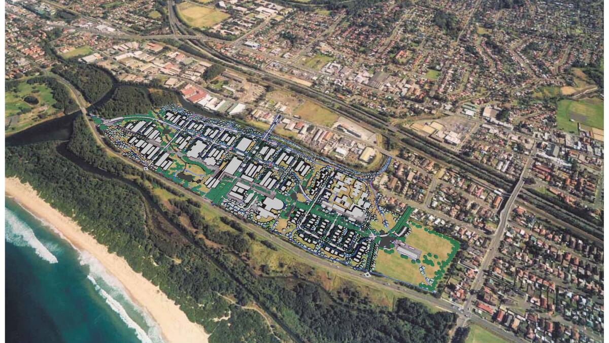 SILICON BEACH: One of the orginal artists impressions of what the Wollongong Innovation Campus might look like from the air when complete. Which poses the question would Google enjoy having its employees working from an Australian headquarters this close to a scenic beach and on the campus of major university with highly skilled IT graduates and high speed Internet connectivity..
