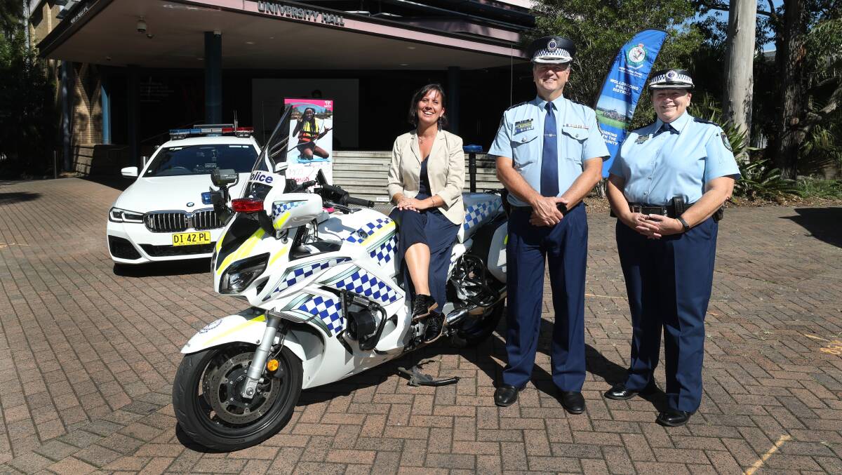 Multicultural Communities Council of Illawarra general manager Allyson Pazos, Illawarra Police Charity Ball committee chair Superintendent John Klepczarek and NSW Police Legacy chair Detective Superintendent Donna McCarthy at UOW on Monday, April 15, 2024. Picture by Robert Peet