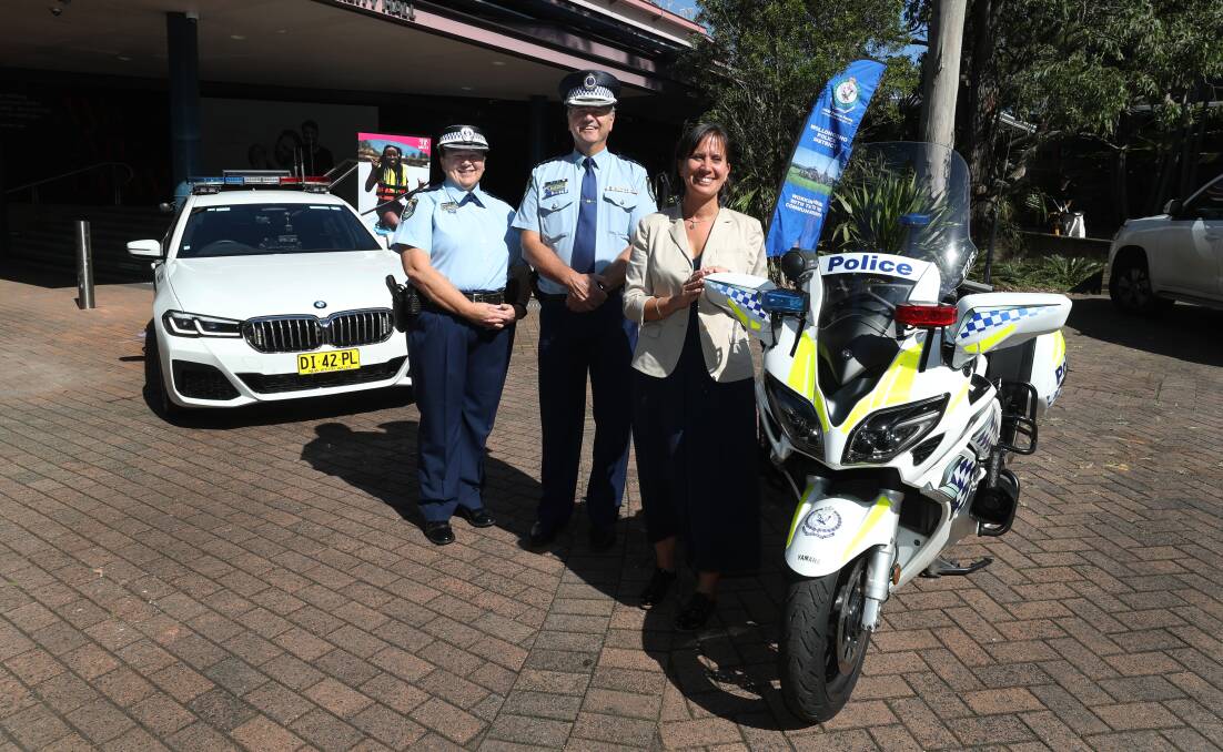 NSW Police Legacy chair Detective Superintendent Donna McCarthy, Illawarra Police Charity Ball committee chair Superintendent John Klepczarek and Multicultural Communities Council of Illawarra general manager Allyson Pazos at UOW on Monday, April 15, 2024. Picture by Robert Peet